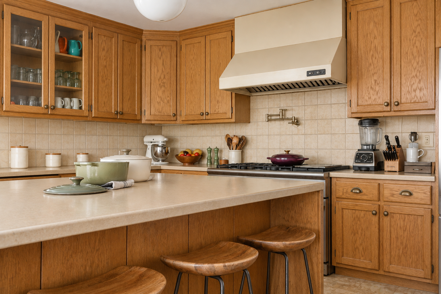 AI-generated illustration of an outdated kitchen, for a concept comparison only